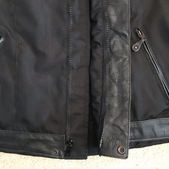 Mens Leather Nylon Motorcycle Riding Jacket Size 54 2X Black Harley Patches - Picture 8 of 16